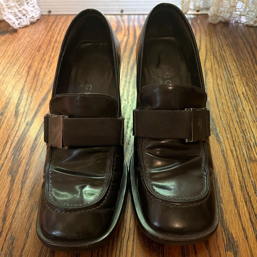 Authentic Vintage Gucci Black Loafers Chunky Heel 5.5